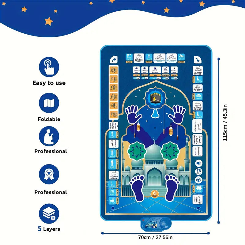 7-Language Interactive Prayer Mat for Kids - Educational Sensory Play Mat with Colorful Alphabet, Numbers & Shapes - Battery-Powered (Batteries Not Included) - Develops Motor Skills & Cognitive Learning - Multicolor, Kid Toy, Playful Design, Durable Surfa